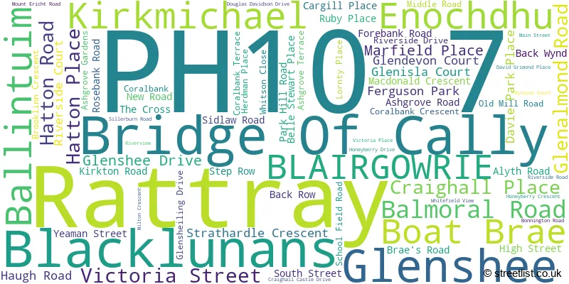 A word cloud for the PH10 7 postcode